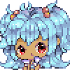 ai: a blue haired girl giggling and blinking (mahou doll)
