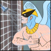 oneill: Harvey Birdman, Attorney at Law -  Harvey Birdman is near panic as he scrubs himself in the shower (I feel dirty. D:)