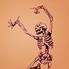 frogpondblues: a skeleton that appears to be joyously dancing (skelly)