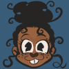 tempural: A smiling bucktoothed girl with hare lip and poofy curly hair (Lil' Ronnie)