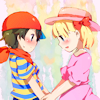 sarajayechan: Ninen and Ana holding hands and blushing ([Earthbound Beginnings] Ninten/Ana)