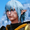 shanaqui: Haurchefant from FFXIV. Blue haired elf character smiling, maybe smirking. ((Haurchefant) Smile)