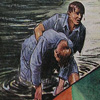philomytha: Biggles pulling Angus from the water (Biggles drowning rescue)