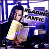 ermingarden: Wei Wuxian (CQL version) reading a book, captioned "reading fanfic" (mdzs: reading fanfic)