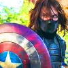 sporky_rat: the winter soldier holding captain america's round shield (a good offense is a good defense)