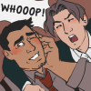 gumworthexchange: A drawing of Gumshoe and Edgeworth. Gumshoe is blushing, while Edgeworth shouts "WHOOP". (Default)