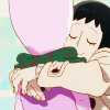 militarypenguin: Tome wrapping her arms in a hug around a pink alien wearing her scarf, from Mob Psycho 100 III. (MP100 - alien hug)