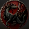 darklingsluck: A red coin with a black dragon inside (Dragon Coin)
