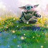 luminousdaze: Star Wars BoBF, Grogu sitting on a stone among beautiful grass & plants (Star Wars: Grogu BoBF #1)