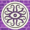 flowersforgraves: The logo of All Elite Wrestling faction Dark Order, a white seal with a purple eye surrounded by tentacles. The seal is set against a purple brick wall. (wrestling: dark order)
