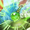 baldrshand: Ethlyn's hand holding her staff as the magic orb at the end glows bright, bright green (The lifelight burns inside me.)