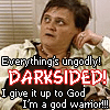 lacey: Icon reads "Everything's ungodly! DARKSIDED! I give it up to God, I'm a God Warrior!!!" (God Warrior!)