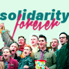 lirazel: esbians and Gays Support the Miners group shot from Pride (2014) with text "solidarity forever" ([film] solidarity forever)