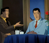 sage: Bruce Wayne and Harvey Dent at a table with a red rose (Bruce / Harvey)