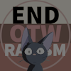 wistfuljane: A wide-eyed Jiji, a black cat from Kiki's Delivery Service,  with “End OTW Racism” in bold text in the background. (end otw racism: jiji)