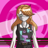 xenacryst: Xenacryst-shaped icon with long hair, black Tetris themed tank top, heart necklace, rainbow and nonbinary flag pins, femme body, and a mask, with a femme-coded pink and red background (Gender picrew Tetris tank)