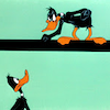 misbegotten: Daffy Duck looks down on himself (literally), from "Duck Amuck" (LT 2 Daffys)