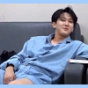 sinensis: Changbin in his blue onesie, smiling provocatively. (Default)