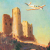 philomytha: airplane flying over castle (biggles castle)