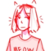 anavkour: a digital drawing of Kenma from the anime Haikyuu!! in shades of red. He has cat ears, whiskers, and is wearing a t-shirt that says MEOW in capital letters (Default)
