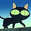 passingbuzzards: Cartoon black cat walking on a railing (cat: trigun cat)