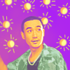 tinny: Zhu Yilong as Mo Sanmei with purple and yellow hand-drawn suns in the background (cdrama_zyl_ff_suns)
