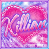 setsuntamew: the name "Killian" over an animated pink heart and a blue and purple sparkly background (custom → 17)