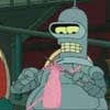 gloom_and_rainbows: Bender character from Futurama, knitting a pink garment. (bender)