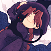 javert: witch madotsuki from yume nikki sitting on a broom with a cat on her lap and smiling (yn witch madotsuki)
