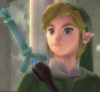 zeldastuff: Link from Skyward Sword in his green knight's tunic, Goddess Blade on his back, head turned slightly to the side (skyward sword)