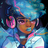 julijournal: A Black person wearing pink headphones and space helmet. (Default)
