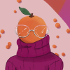 shipyrds: A person with an orange for a head, wearing glasses and a turtleneck sweater. (Default)