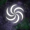 landofspaceandrainbows: a picture of the homestuck space element symbol on a subtle black and green background of stars and constellations (Default)