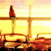 militarypenguin: Kaiji standing atop a car facing a sunset, from Kaiji: Ultimate Survivor. (Kaiji - sunset)