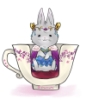 thesilverqueenlady: Artist rendering of a bunny sitting in a teacup throne and wearing a butterfly flower crown & blue dress & fur cape (Default)