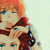 setsuntamew: fanart of Roxas resting his chin on Axel's head (Axel & Roxas → cute hugging)