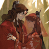 shanaqui: Two men in red Chinese wedding robes, one of them wearing a red veil. They're getting married. ((Shen Qingqiu & Luo Binghe) Marriage)