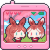 ai: two red viera bouncing up and down in a digital pet device (cher ash digi)