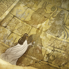 sheliak: A teenage girl inspects an ancient relief depicting her ancestor, a powerful empress who wears a canine headdress. (maika: history)