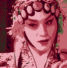 iam_mytruth: a screenshot of the movie farewell my concubine, it pictures the face of a man with traditional pekin opera costume and it's edited to have a pink hue (Default)