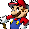 mamamias: Mario standing confidentally, hand on his hammer. (trusty hammer)