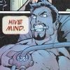 catechism: scan of iron man panel. a tentacle is coming out of the reactor in tony's chest. speech bubble reads 'hive mind.' (hivemind)