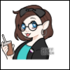 pennerjones: Picrew image of a woman from the chest up. She has shoulder length brown hair with a black bow. She is wearing glasses, is sticking her tongue out, and is holding a coffee. (picrew)
