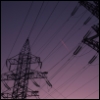x003: The silhouette of electricity pylons against a dusky evening sky. (dusky)
