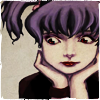 ghoti: girl with purple pigtails and chin resting on her hands (goth pigtails)