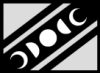 who_is_page: The Beastpunk flag is a gray flag with three diagonal black stripes. The center-most stripe includes the moon cycle in white. (Beastpunk)
