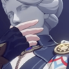 alabaster_erudite: Dr. Ratio, with his bust on, facing away and hiding the lower half of his face in his hand. (hiding)
