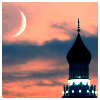 dhobikikutti: Crescent moon in pink dusk sky over mosque (eid_ka_chand)