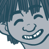 yelloweyesdarksomething: drawing of a young smiling boy with scruffy hair and a gap tooth, eyes closed (Human MitD)