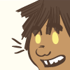 yelloweyesdarksomething: drawing of a young smiling boy with scruffy hair, yellow eyes and a gap tooth, looking at something (OH human MitD)